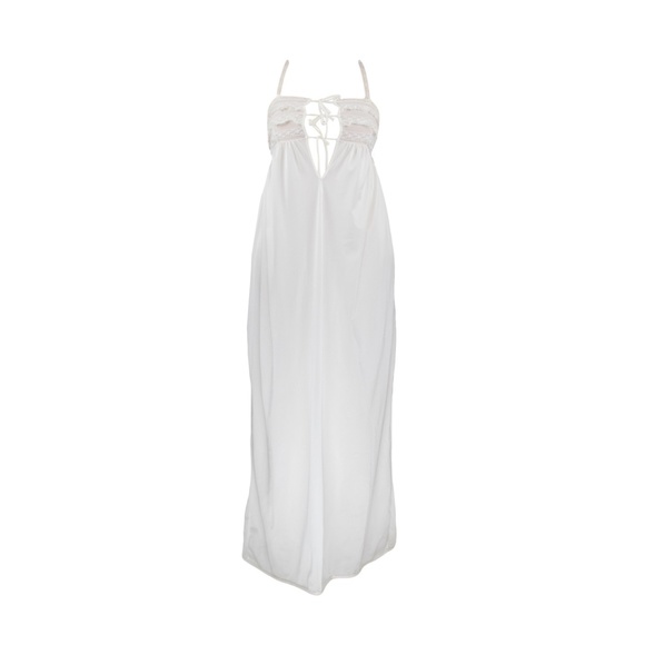 Vintage White Nylon Ruffled Lace Maxi Slip - Picture 1 of 4